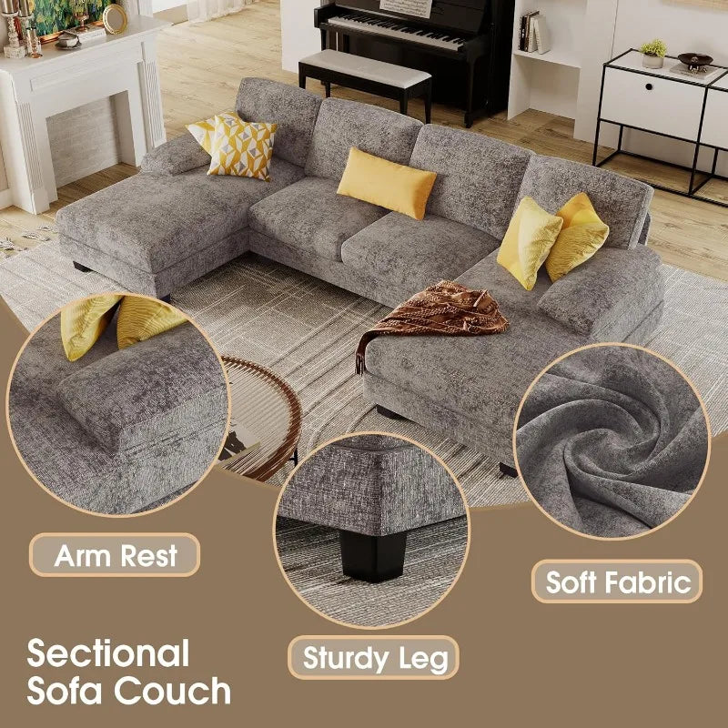 Furmax Sectional Couches for Living Room, U-Shaped Sofa Couch with Linen Fabric,4 Seat Sofa Set with Double Chaise for Apartment