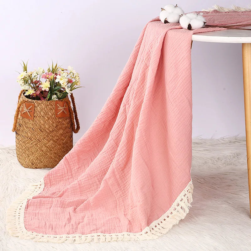 Cute Bear Muslin Squares Cotton Baby Blanket for Newborn Plaid Infant Swaddle Blanket Babies Accessories Bed Summer Comforter