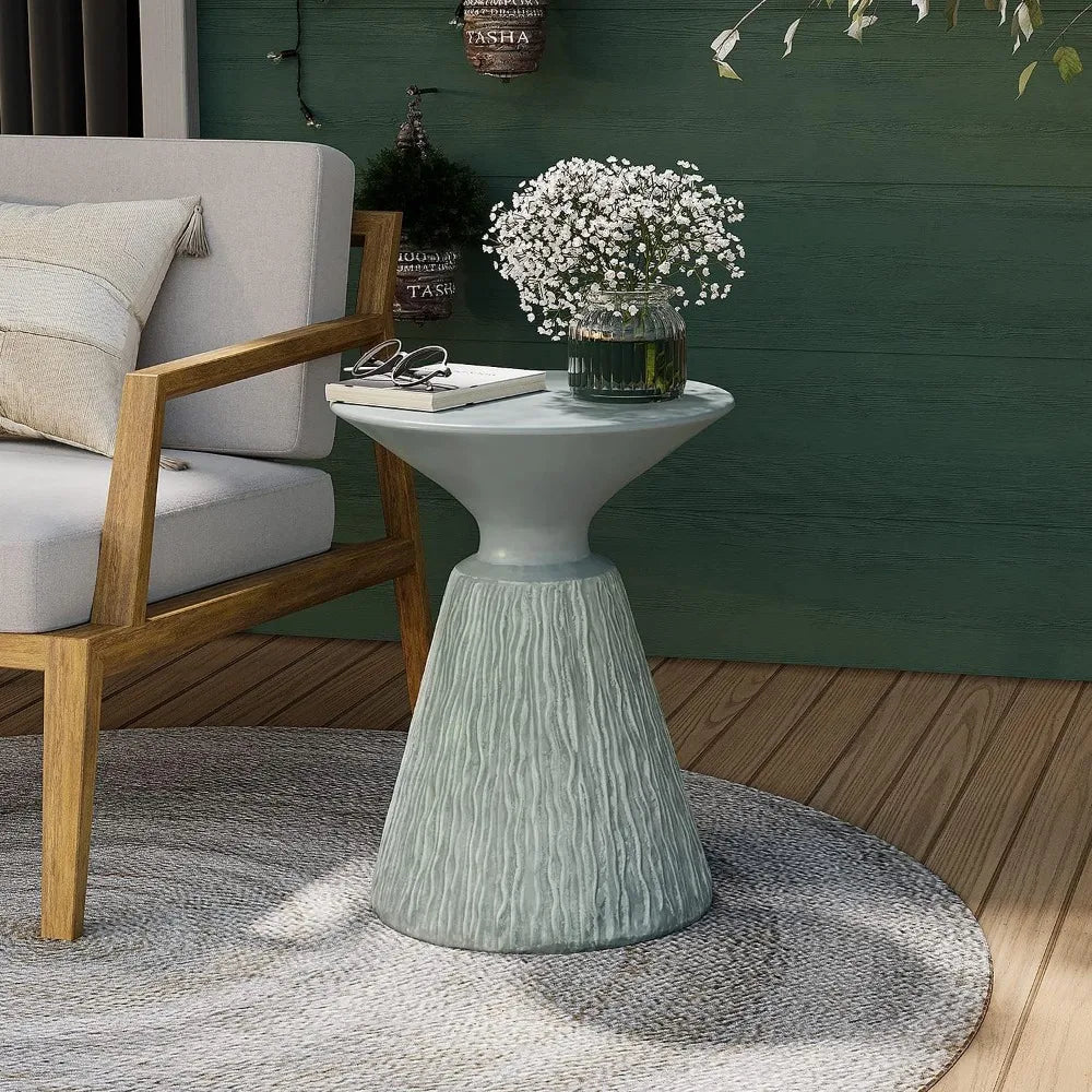 Outdoor Side Table, Mushroom Shaped MgO Accent Table, Lightweight Patio End Table with Rotund Base