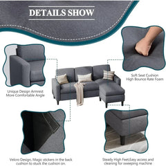 L-Shaped Couch Sofa for Living Room Convertible Sectional Sofa with Reversible Chaise Modern Linen Fabric