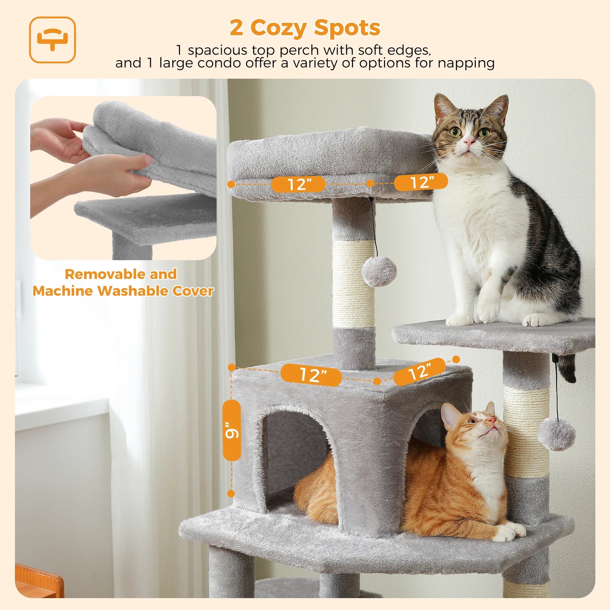 184cm Large Cat Tree and Tower for Indoor Cats With Sisal-Covered Scratching Posts Spacious Hammock Padded Perches and Condos