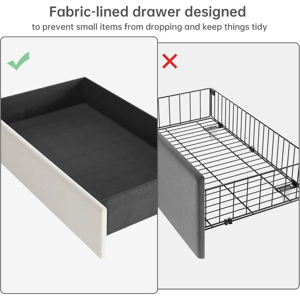 King Size Bed Frame with 4 Storage Drawers, Upholstered Platform Bed Frame with Wingback Tufted Headboard, No Box Spring Needed