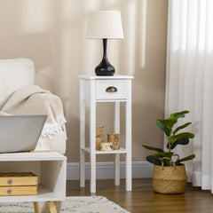 2-Tier End Accent Side Table with Drawer & Shelf for Living Room or Office, White