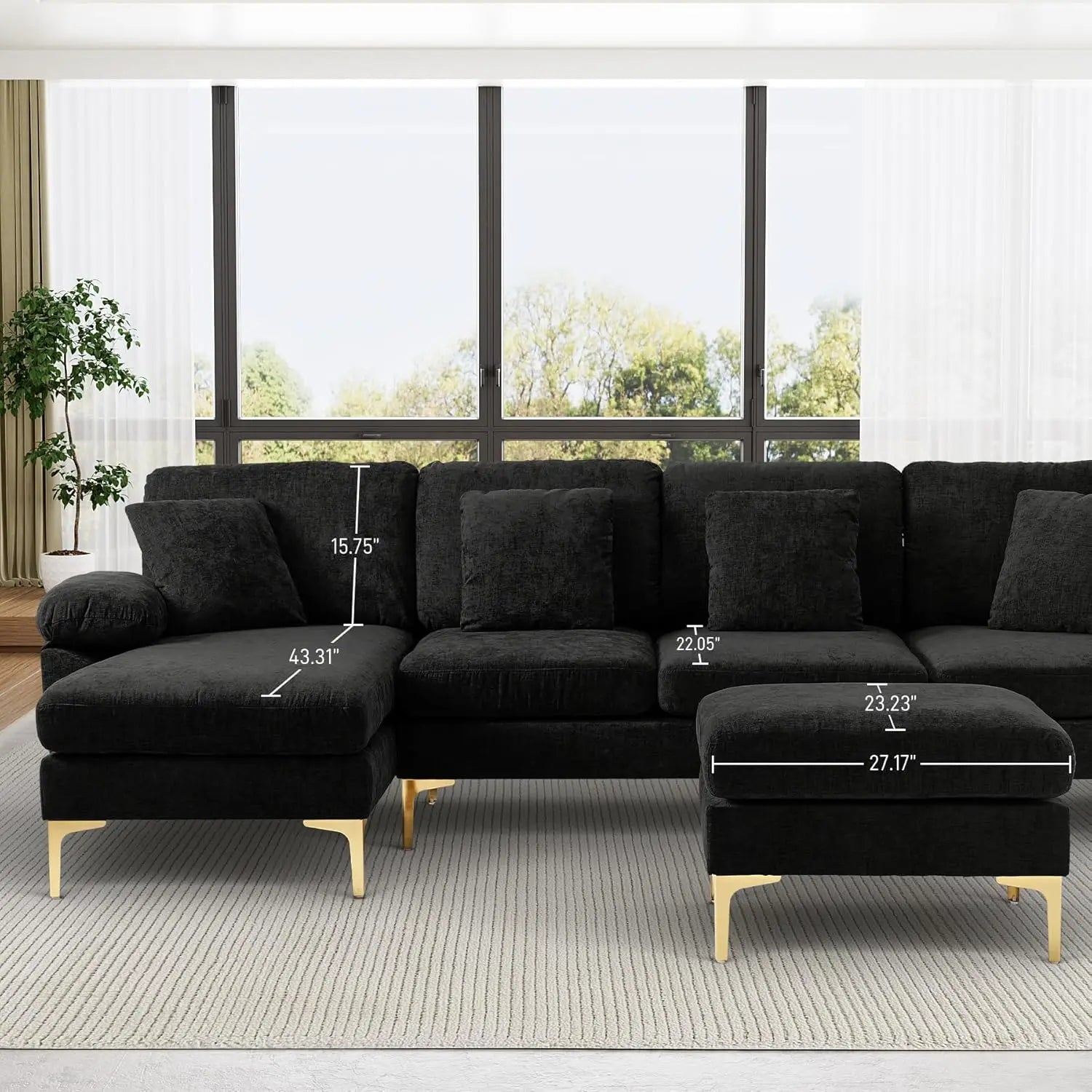 U-Shaped Sectional Sofa Couch, 4 Seat Sofa Set for Living Room, Convertible L-Shaped Velvet Couch Set with Chaise Lounge