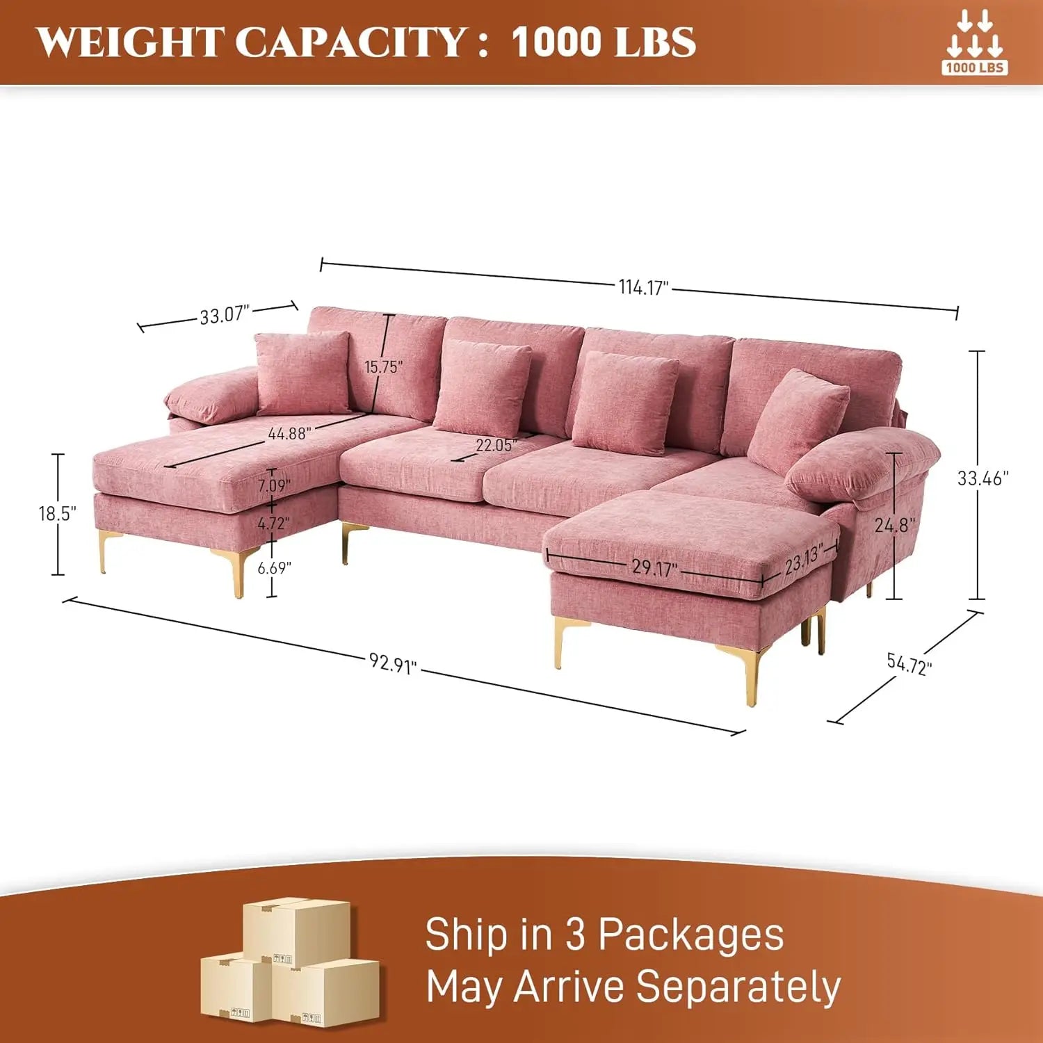 U-Shaped Sectional Sofa Couch, 4 Seat Sofa Set for Living Room, Convertible L-Shaped Velvet Couch Set with Chaise Lounge