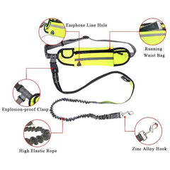 Hands Free Dog Leash with Zipper Pouch Durable Reflective Bungee for Medium to Large Dogs Walking Jogging and Running