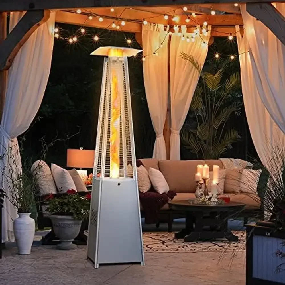 Quartz Glass Tube Patio Heater 48000 BTU Propane Outdoor with Waterproof Cover & Wheels 87" Tall