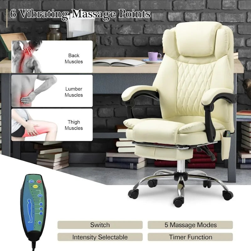 Ergonomic Office Chair with Massager, Heated Office Chair Reclining Massage Desk Chair, Home Office Desk Chair w/Foot Rest, Padd