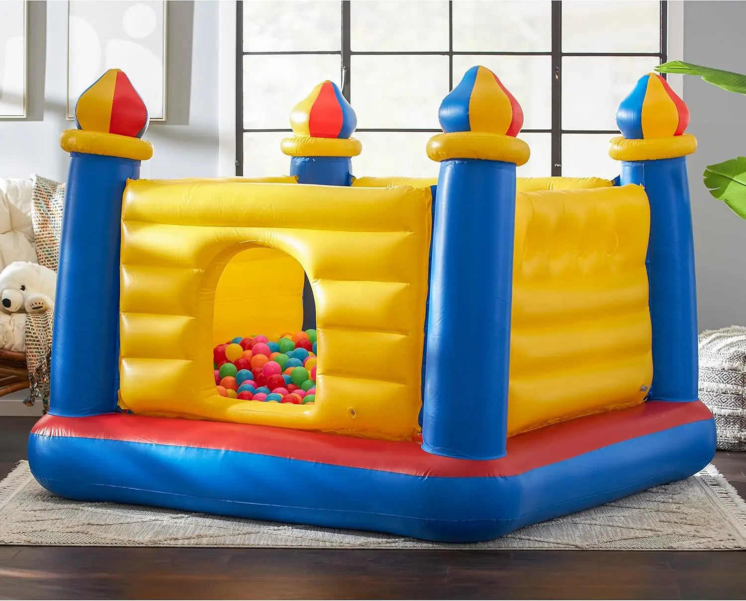 Intex 48259EP Inflatable Colorful Jump-O-Lene Castle Bouncer Indoor Outdoor Kids Jump Bounce House for 2 Kids, Ages 3 to 6 Years