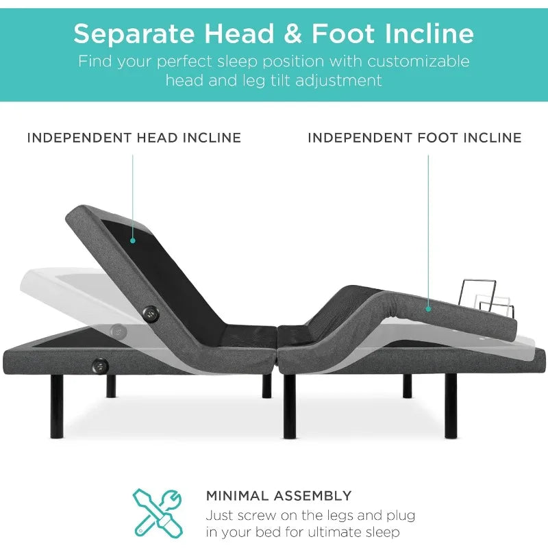 Ergonomic Queen Size Adjustable Bed, Zero Gravity Base for Stress Management w/Wireless Remote Control, Massage, USB Ports