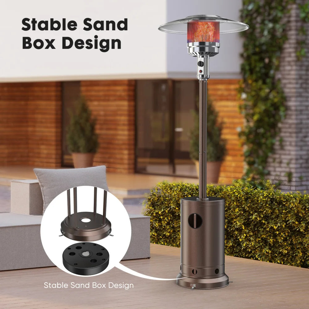 Double-Layer Stainless Steel Burner and Safety Protection System, Outdoor Patio Heater with Wheels for Home Use in Backyard