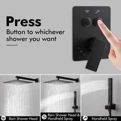 Shower Faucet Set with Push-Button Diverter, 12-Inch Rain Shower Head with Handheld Spray, Matte Black Shower System