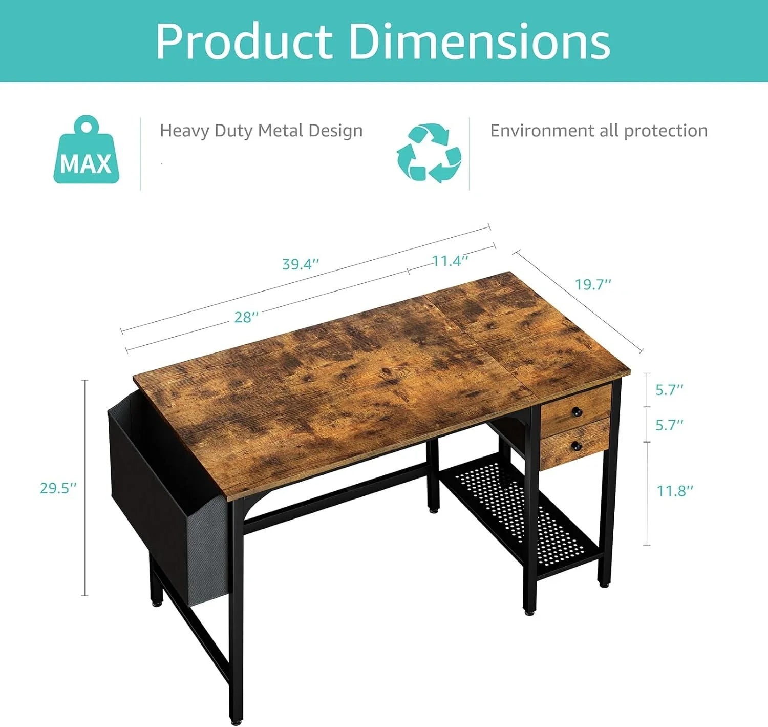 Computer Desk with Drawers - 40 Inch Work Small Desk for Bedroom Home Office, Simple Study Writing Table PC Desks with Drawer St