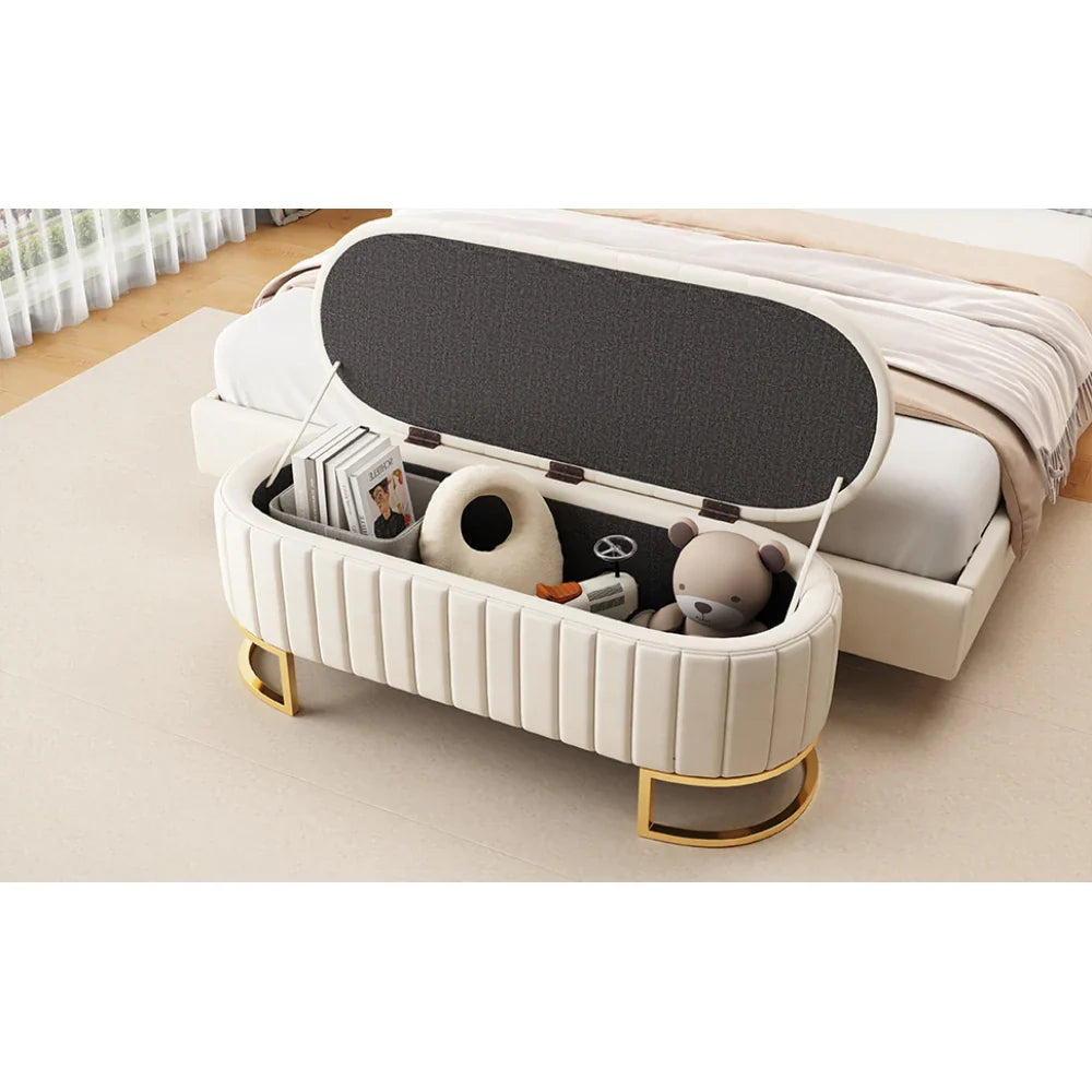 Upholstered Velvet Storage Ottoman,Storage Bench with Metal Legs and Button-Tufted for Bedroom,Living Room