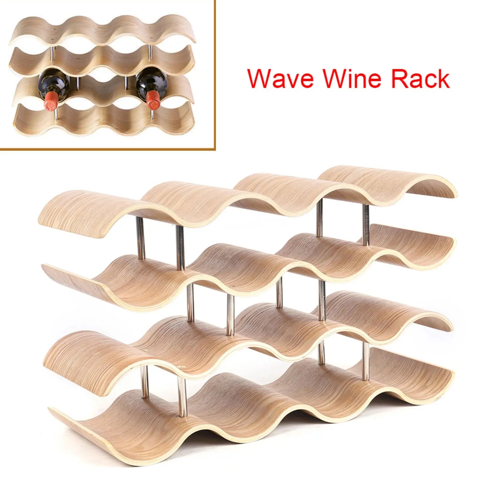 4 Layers Wine Bottle Holder Kitchen Wine Cellar Storage Rack Home Hotel Wooden Display Rack Bar Counter Large-Capacity Creative