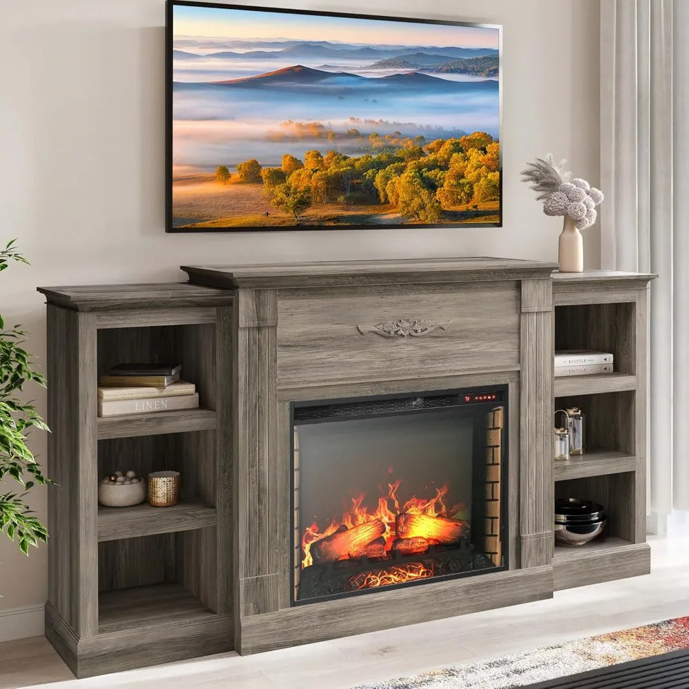 70" Electric Fireplace Heater Mantel TV Stand & Media Entertainment Center TVs up to 68" with Energy-Efficient Heater Sound