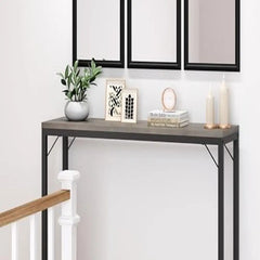 Narrow Industrial Console Table Entryway Sofa Behind Couch Hallway Grey Rectangle Wood Metal Sturdy 110lbs Cap 39.4"x9.1"x31.4