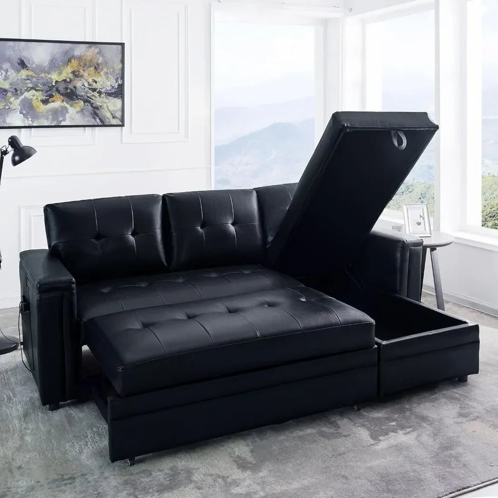 Lily Sectional Sleeper Sofa with USB Ports-L-Shaped Couch Convertible Pull-Out Bed, Ample Storage,living room sofas