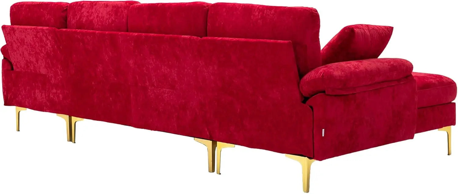 U-Shaped Sectional Sofa Couch, 4 Seat Sofa Set for Living Room, Convertible L-Shaped Velvet Couch Set with Chaise Lounge