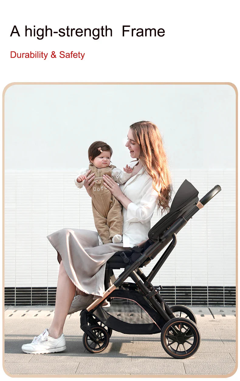 Fashion High View Baby Stroller Ergonomics Seat Bassinet for Newborn Portable Baby Pram One Hand to Recline Basket Pushchair