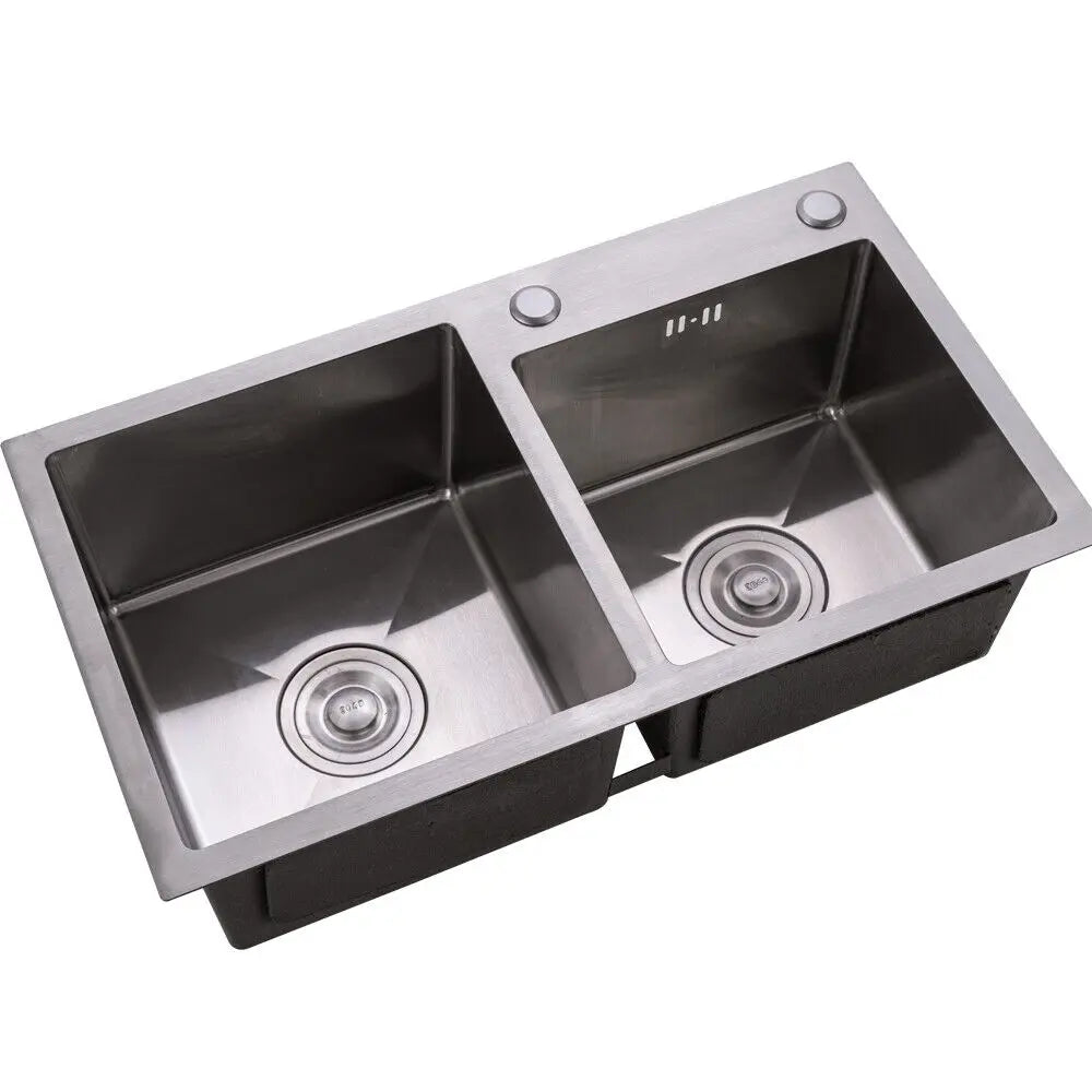 30" x17'' Double Bowl Stainless Steel Drop-in Kitchen Sink With Drain Pipe Double Basin 10" Deep Home Sink Rectangular