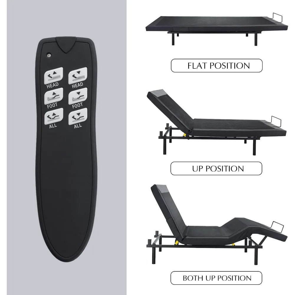 Full Size Ergonomic Adjustable Bed Frame Smart Electric Bed Base with 2.0 Upgraded Motors, Independent Head and Foot Incline