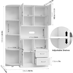 60.4" Kitchen Storage Cabinet, Freestanding Kitchen Shelves with Doors and Shelves, Dining Sideboard with Microwave Shelf, White