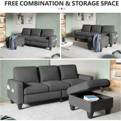 Convertible Sectional Sofa L-Shaped Couch， Reversible Chaise, 3-Seat Modern Linen Sectional Couches for Living Room