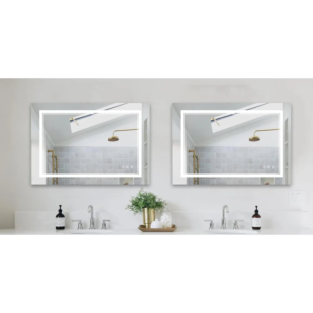 40x24 LED Mirror Bathroom Lights, Frameless Over Sink, Bedroom Vanity Mirror Frontlit and Backlit, Dimmable Smart Mirror Wall