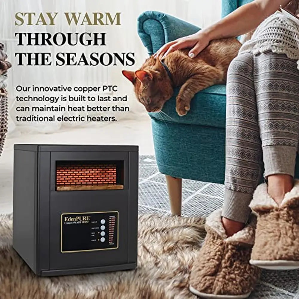 Portable Electric Space Heater Infrared 1500W Energy Efficient Large Small Rooms Black