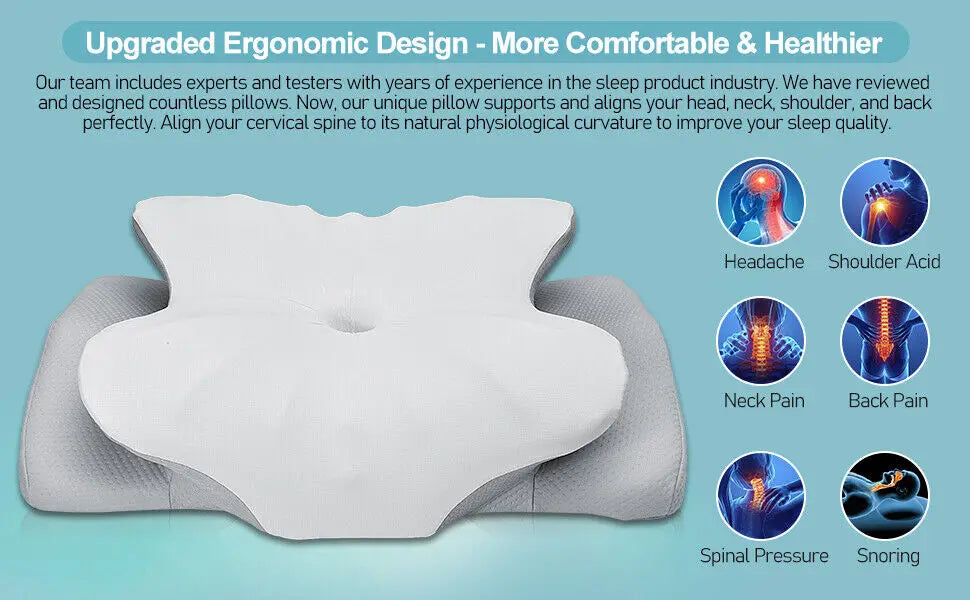 Pulatree Neck Pillow Soft Pillow Odorless Ergonomic Cervical Pillow for Neck Pain Relief Double Sided Easy To Clean Memory Foam