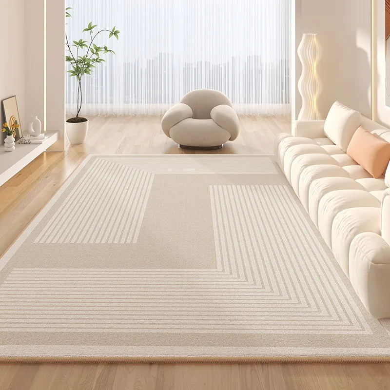 Minimalist Beige Striped Carpet Luxury Huge Large Living Room Decoration Carpets Comfortable Easy Clean Bedside Bedroom Rugs 양탄자