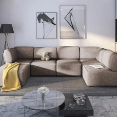 Modular Sectional Sofa with Chaise, Convertible Oversize Couch with Reversible Ottoman, Linen Free Combination Sleeper Sofa