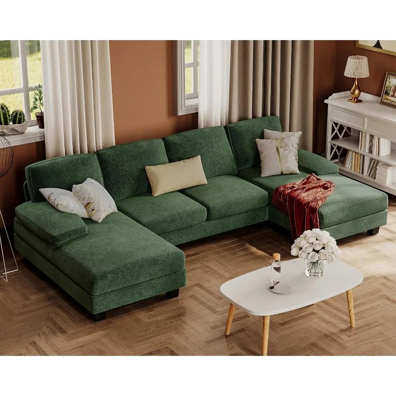 Furmax Sectional Couches for Living Room, U-Shaped Sofa Couch with Linen Fabric,4 Seat Sofa Set with Double Chaise for Apartment