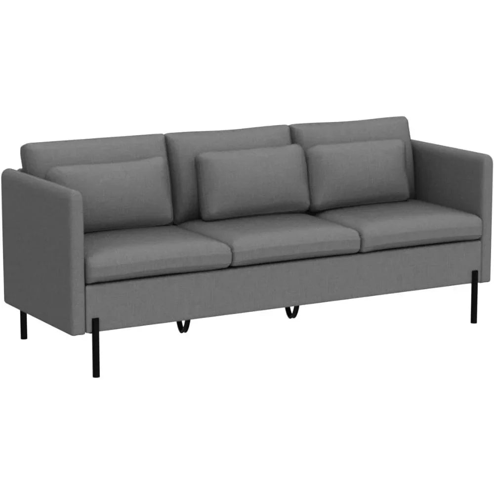 Inch Sofa Couch, 3 Seater Couches for Living Room, Comfy Sofas w/3 Pillows and Iron Legs, Fabric Sofa for Small Spaces