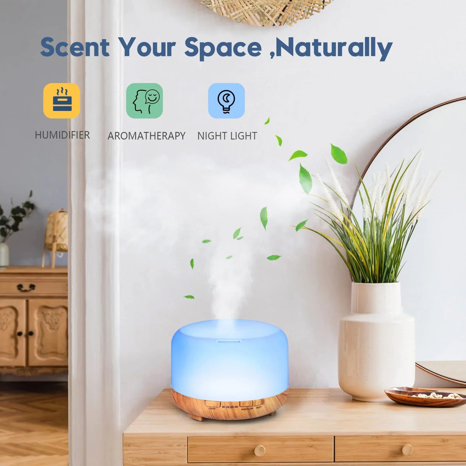 500ML Aromatherapy Oil Diffuser, Auto Shut Off (When Water Runs Out) Essential Oil Aroma Diffuser Humidifier for Home Office