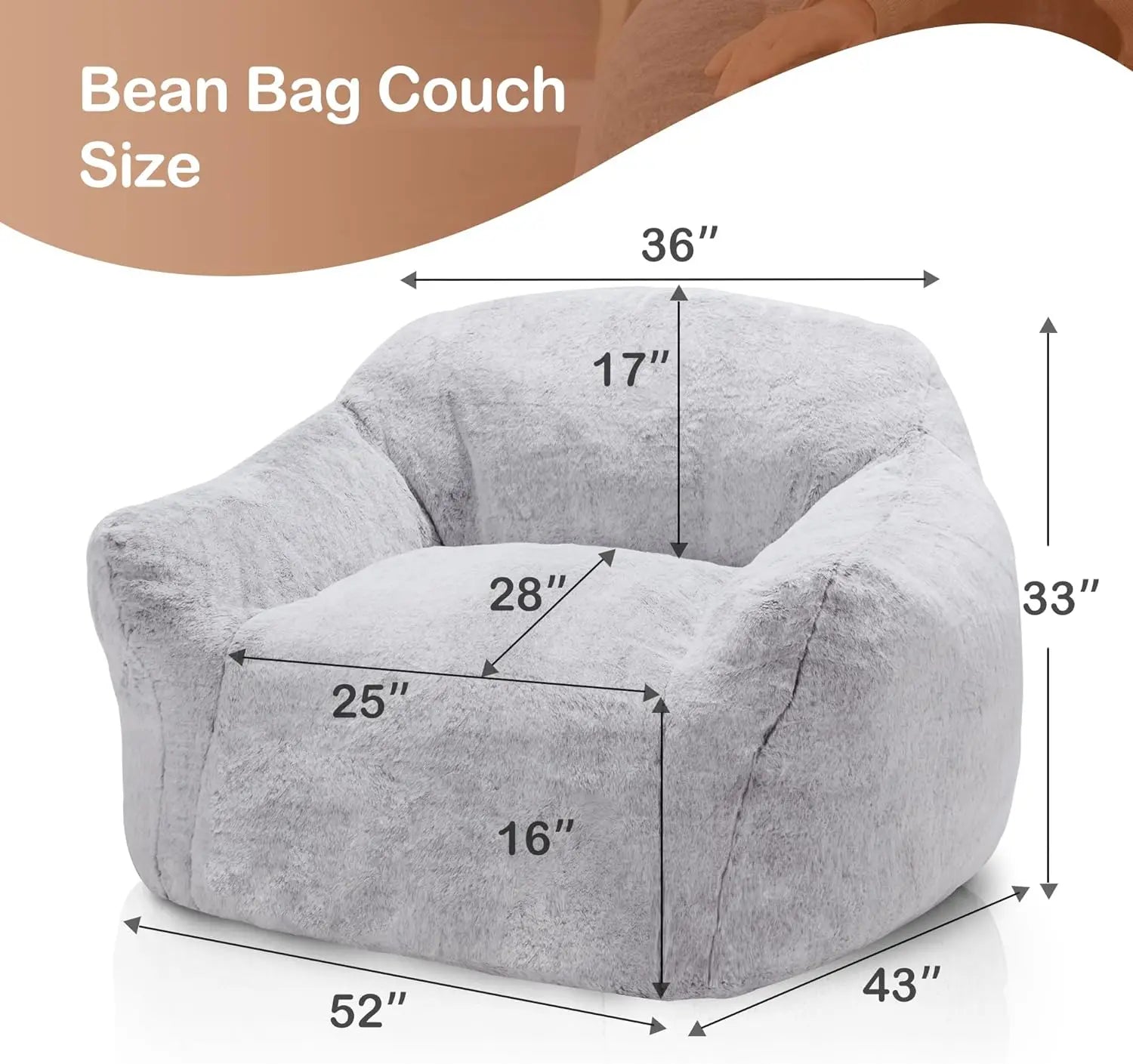 Giant Bean Bag Bag Sofa Chair with Armrests, Bean Bag Couch Stuffed High-Density Foam, Plush Lazy Sofa Comfy