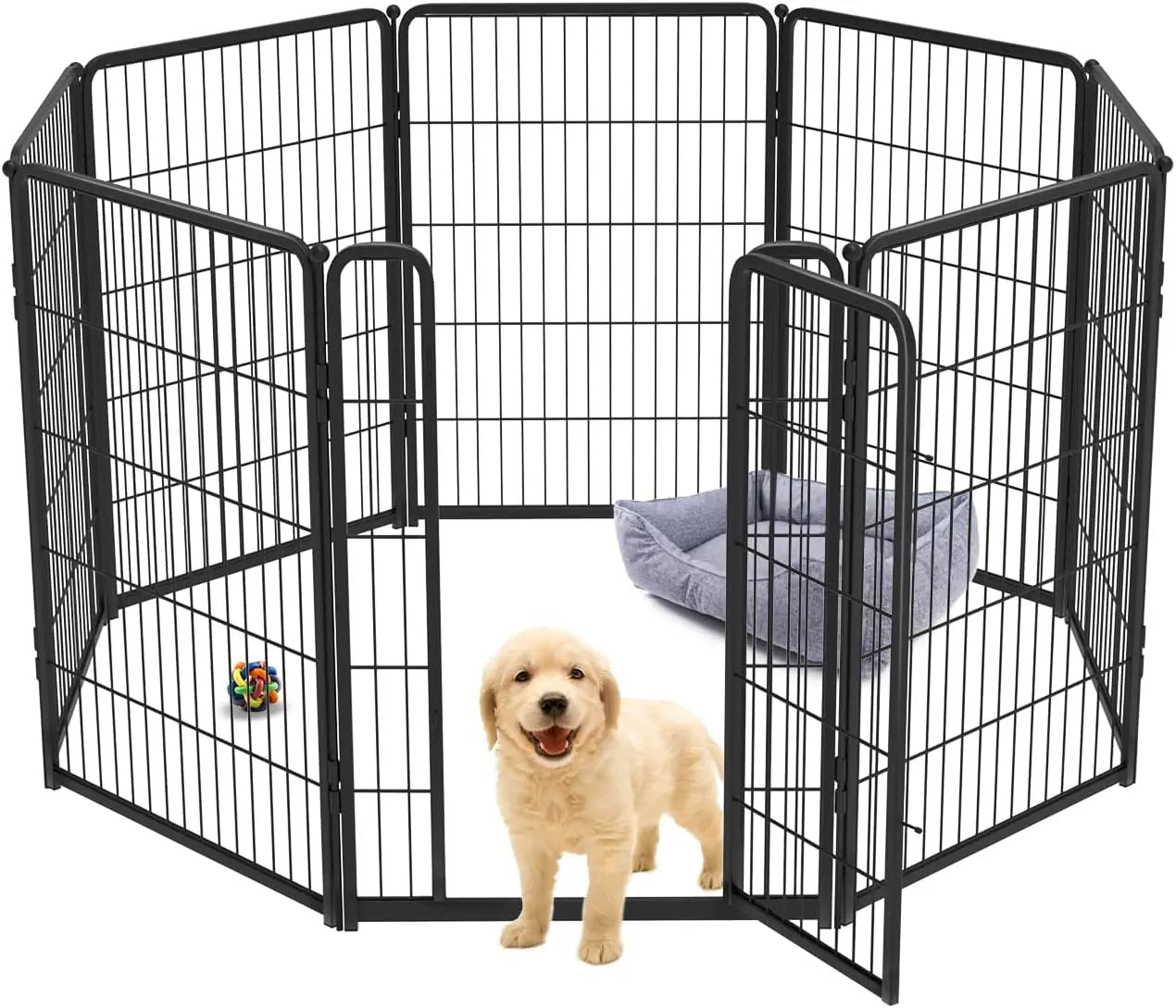 Dog Playpen Designed for Indoor Use, 40" Height for Large Dogs, Black Patented, Heavy Duty Metal Portable Dog Pens Fences