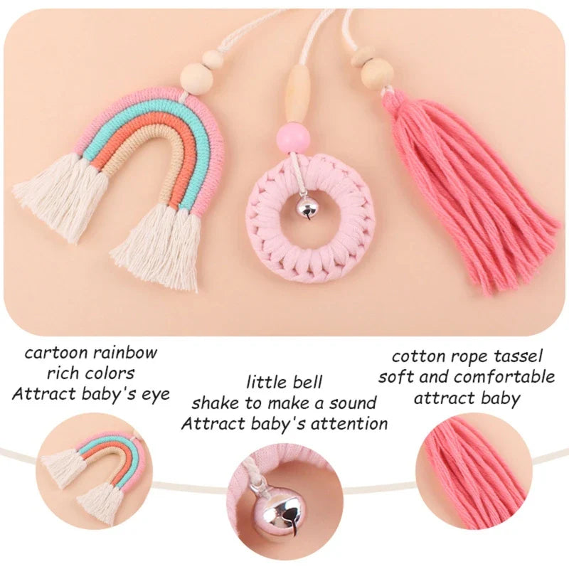 BPA Free Wooden Baby Gym Toys Baby Stroller Hanging Pendants Newborn Play Activity Gym Frame Hanging Rattle Toys Teething Ring