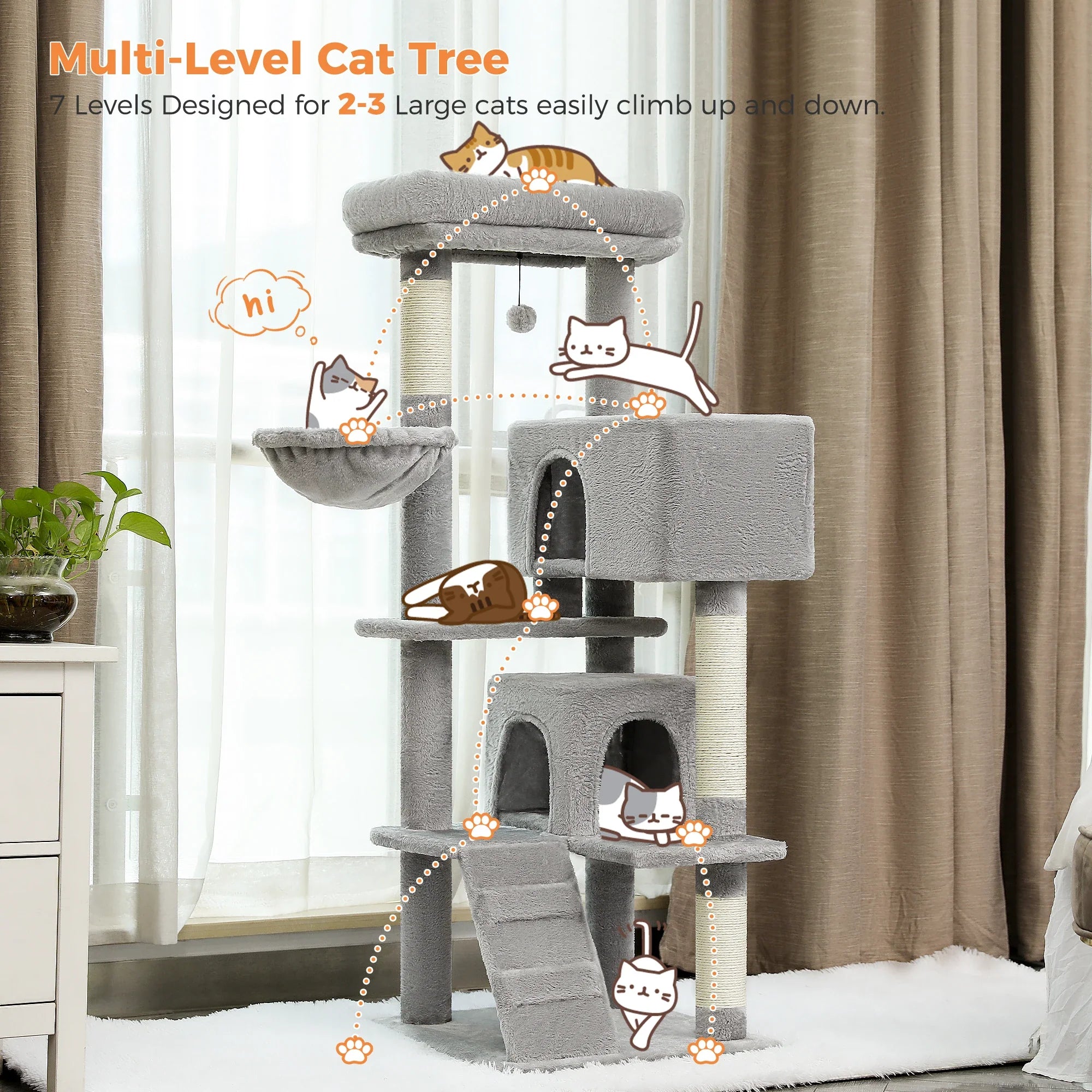 Multi-Level Cat Tree with Condo Scratching Posts Large Cat Tower with Hammock Cat Accessories Kitty Cat Toys Cat Pet Supplies