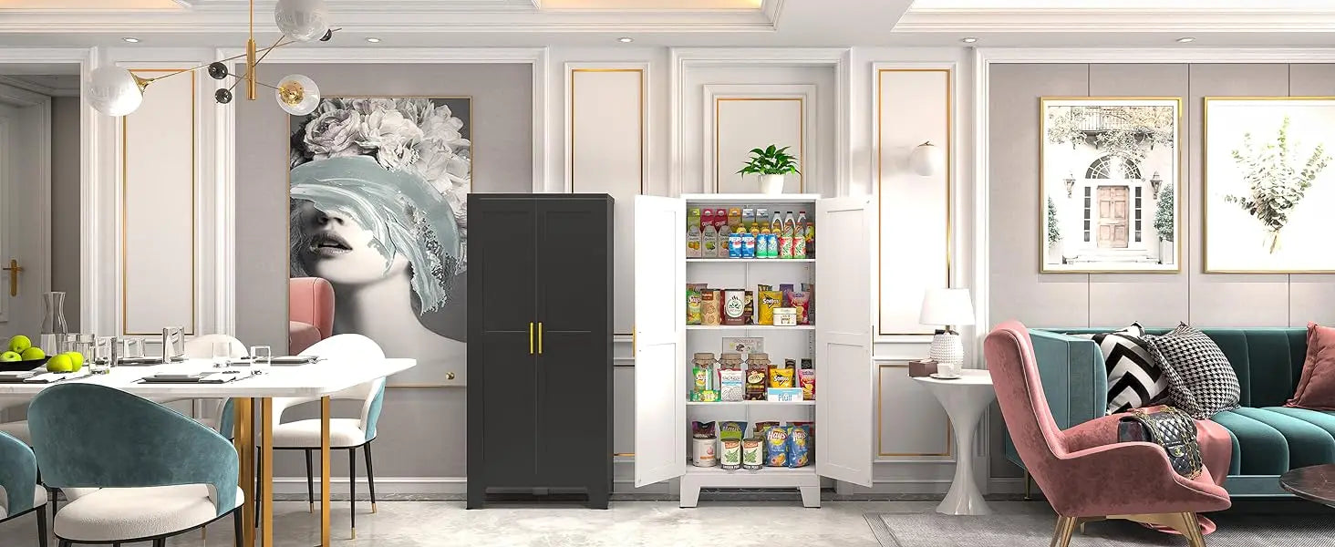 61.02" Pantry Cabinet, Kitchen Pantry Storage Cabinets with Adjustable Shelves and Feet,  Pantry Storage Cabinet for Kitchen