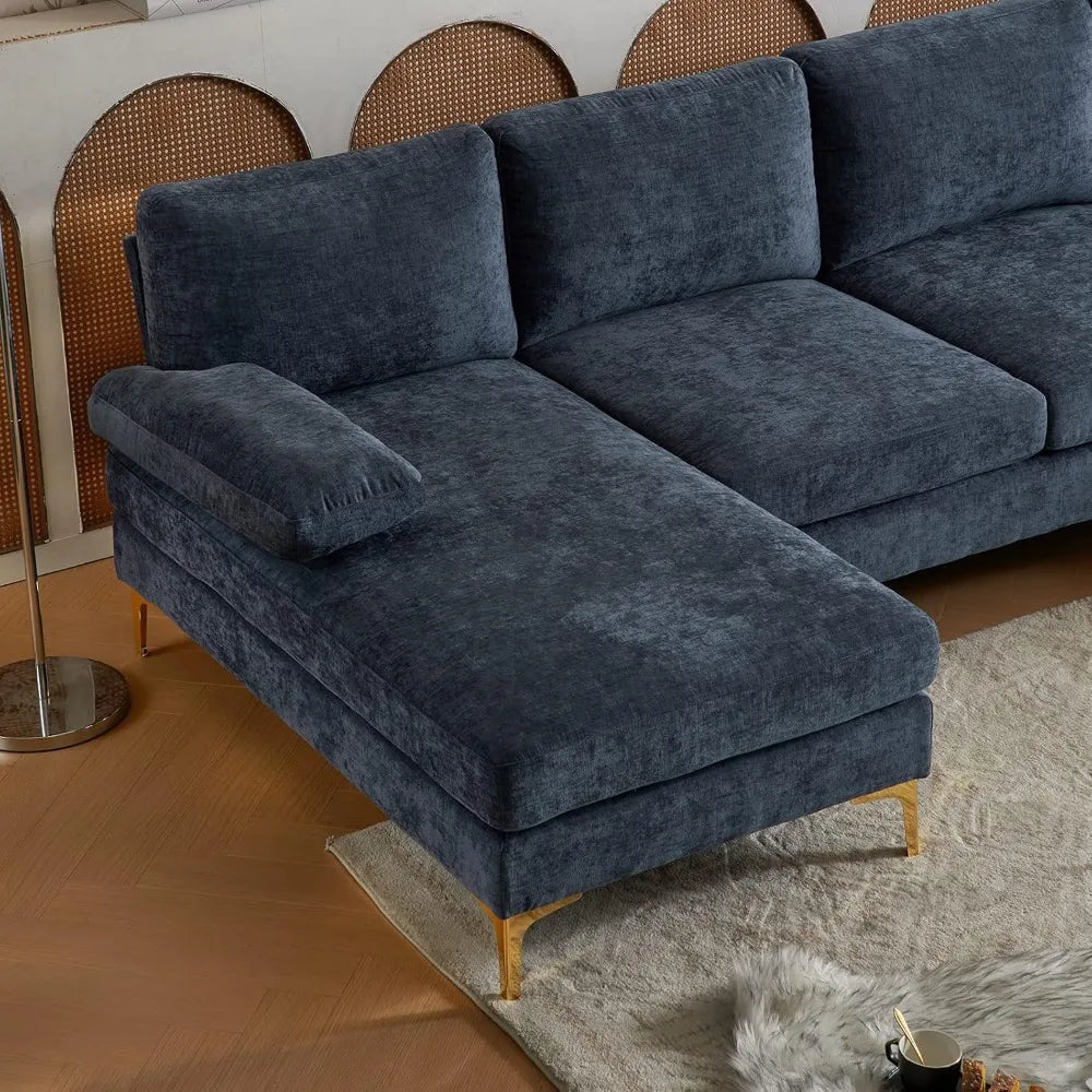 Convertible Sectional Sofa 110" U-Shape Sofa Couch 4-Seat Couch with Chaise ChenilleFabric Upholstered for Living Room