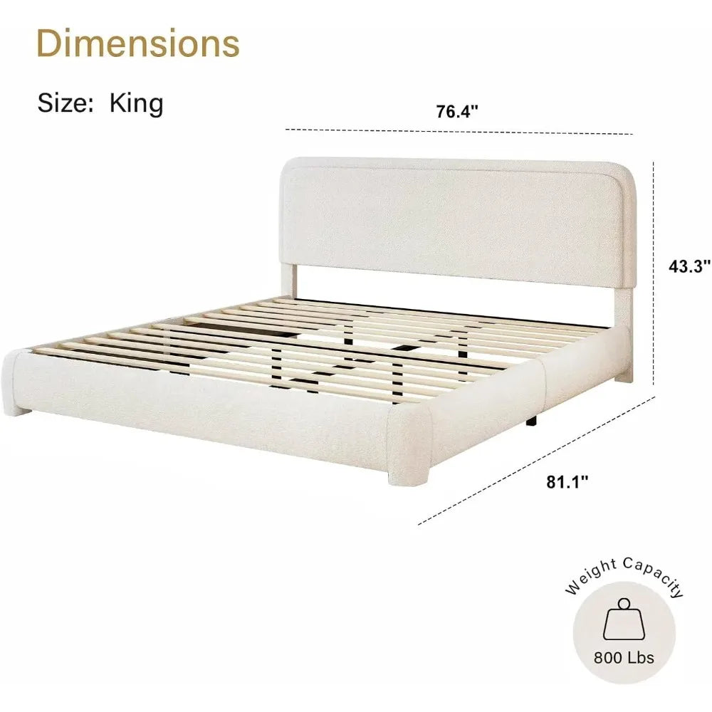 Bed Frame and Headboard, Upholstered Platform Bed Frame, Modern Style, Soft Rounded Corners, No Box Spring Required