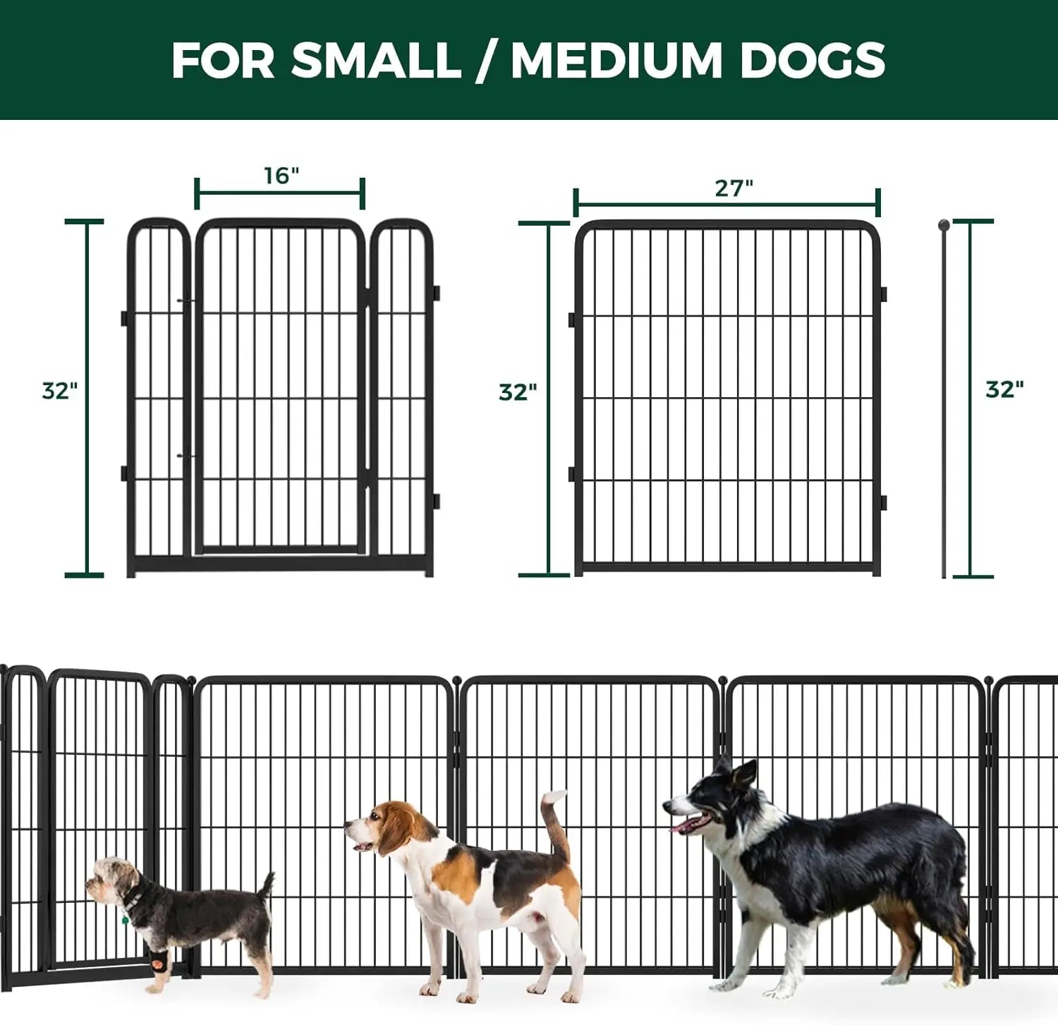 Dog Playpen Designed for Indoor Use, 40" Height for Large Dogs, Black Patented, Heavy Duty Metal Portable Dog Pens Fences