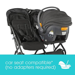 3Dpac CS+ Double Stroller, Black – Car Seat Compatible Lightweight Baby Stroller with Convenient One-Hand Fold, Reclining Seats