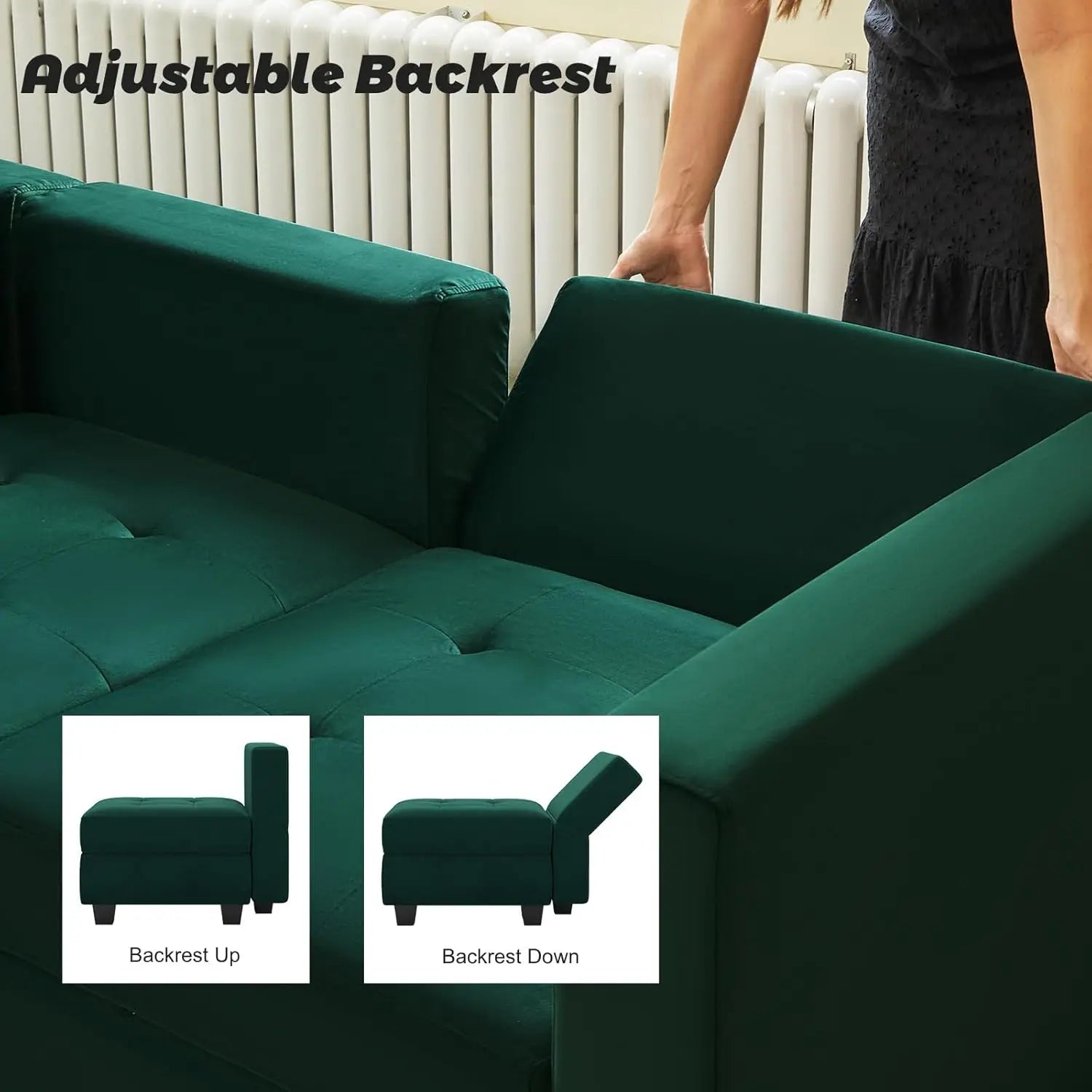 Sectional Modular Sofa with Storage Seats, Velvet Couch for Living Room, Apartment,Small Space