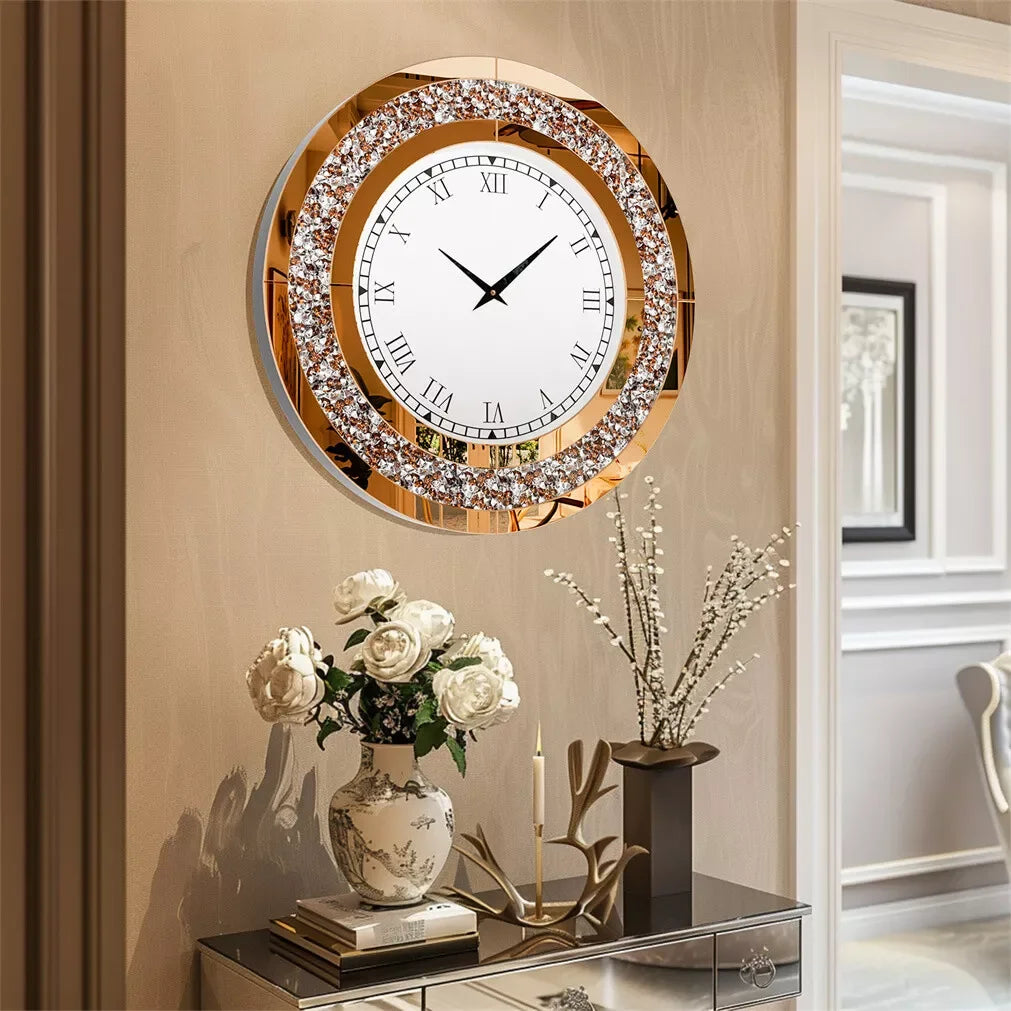 LUVODI 32inch Modern 3D Wall Clock Large Diamond Crystal Living Room Kitchen Bedroom Hall Clock with Roman Numerals