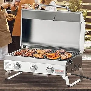 Onlyfire Tabletop Gas Grill 3 Burners, 24" Stainless Steel Portable Propane Grill with Foldable Legs 2024 HOT