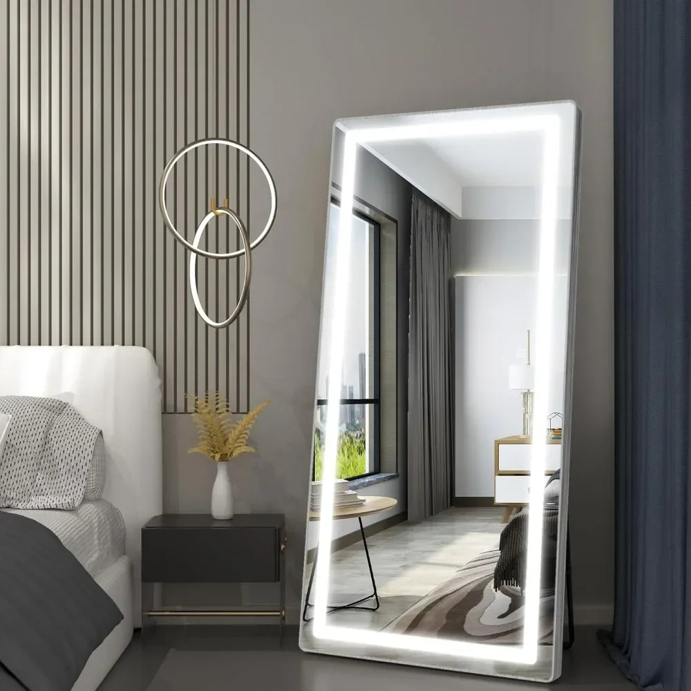 Full Length Mirrors with Lights, LED Full Body Mirror, Free Standing Lighted Floor Mirrors, Wall Mounted Hanging Mirror