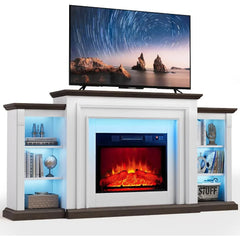 72" LED Electric Fireplace with Mantel, Fireplace TV Stand for 80 Inch TV, Modern Entertainment Center with Storage